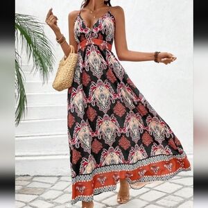 Amazon Printed Spaghetti Strap Maxi Dress Size M